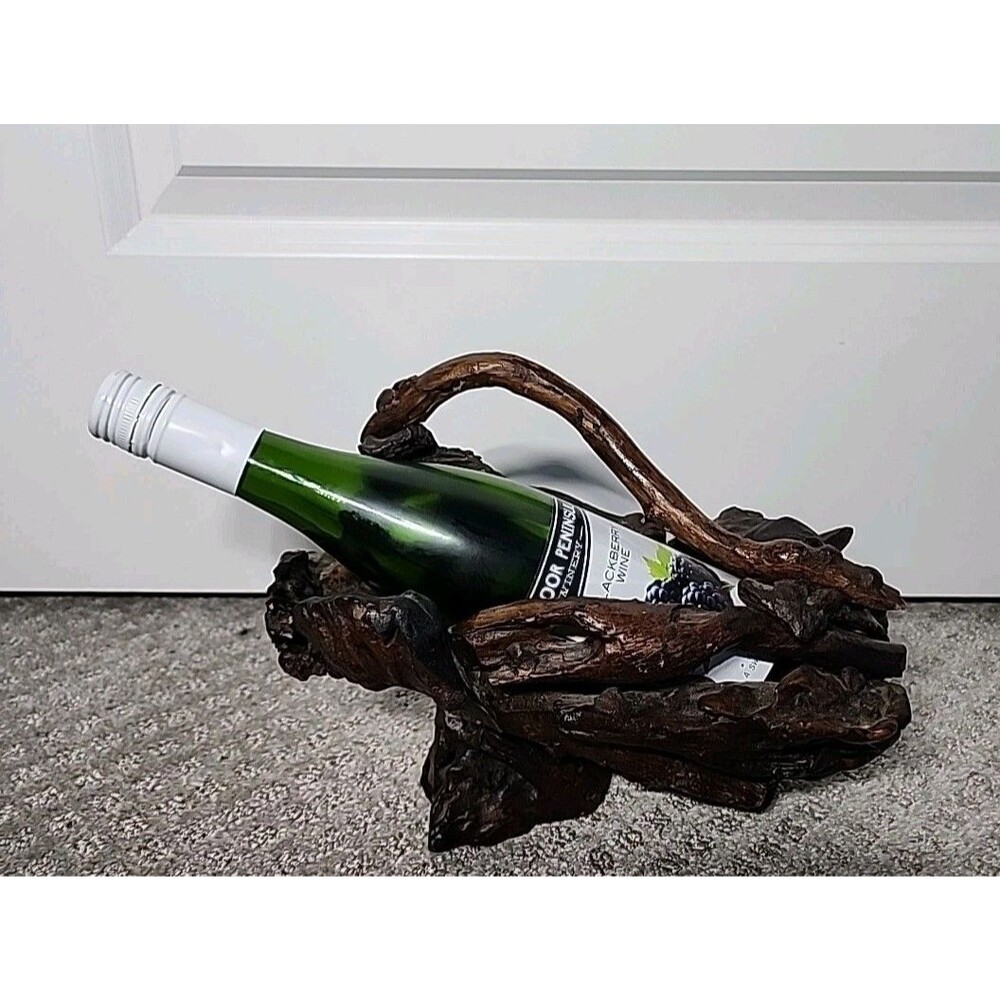 Wood Wine Bottle Stand Holder Dark Finish Unique Decor Storage Rustic Driftwood